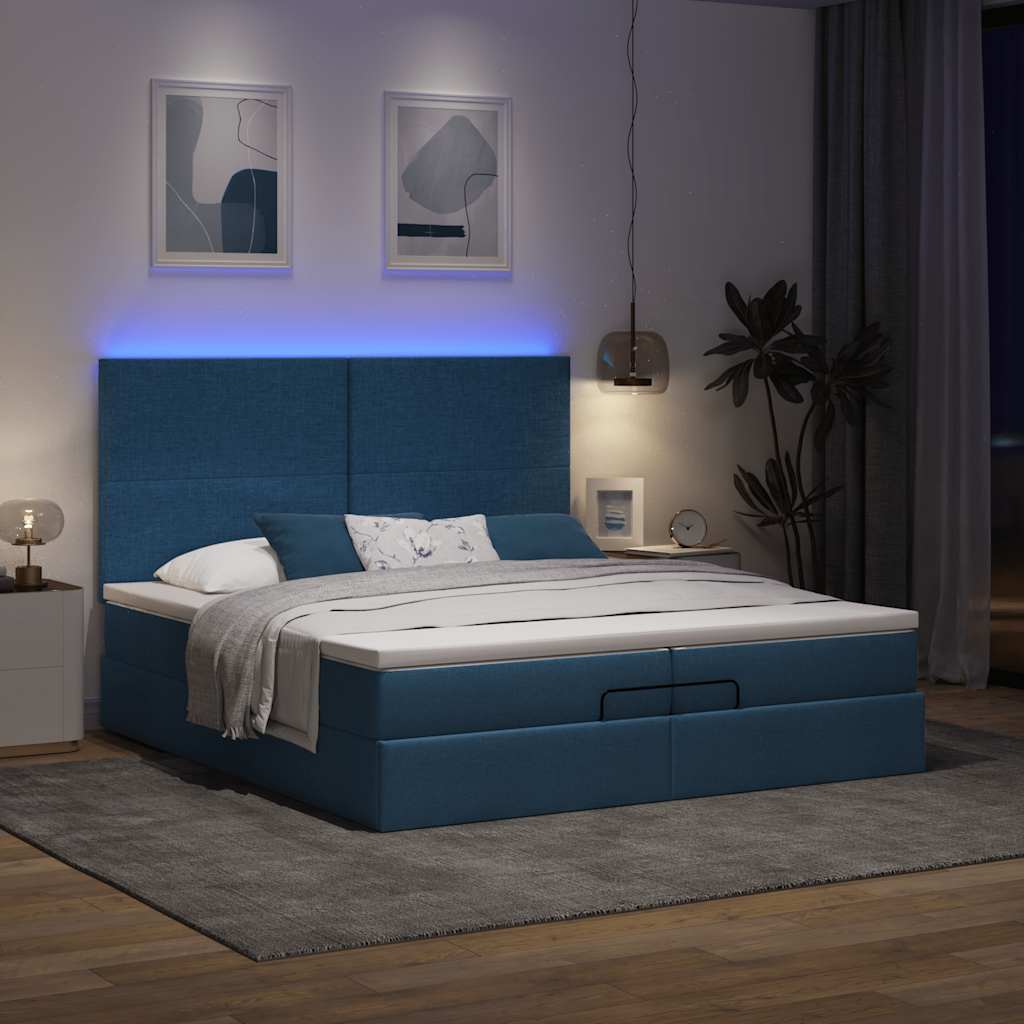 Ottoman-Bett Mit Matratze & Leds Stoff Blau