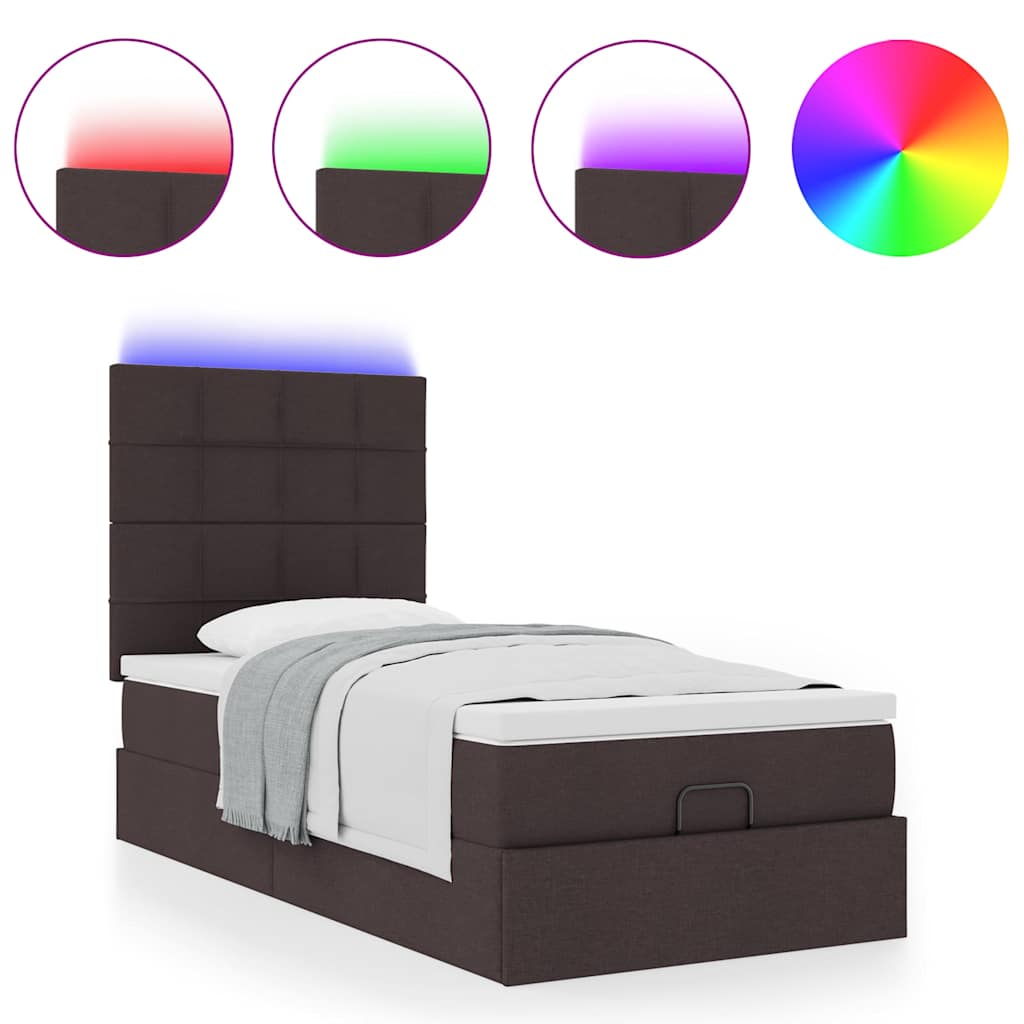 Ottoman-Bett Mit Matratze & Leds Stoff Dunkelbraun