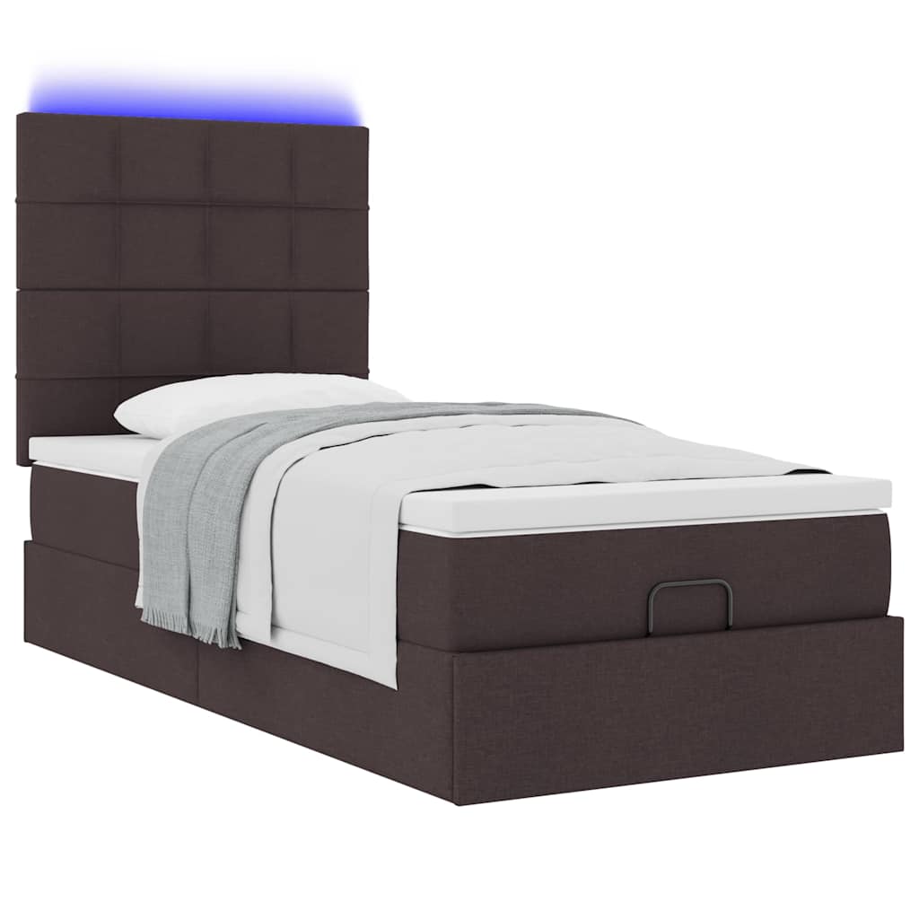 Ottoman-Bett Mit Matratze & Leds Stoff Dunkelbraun