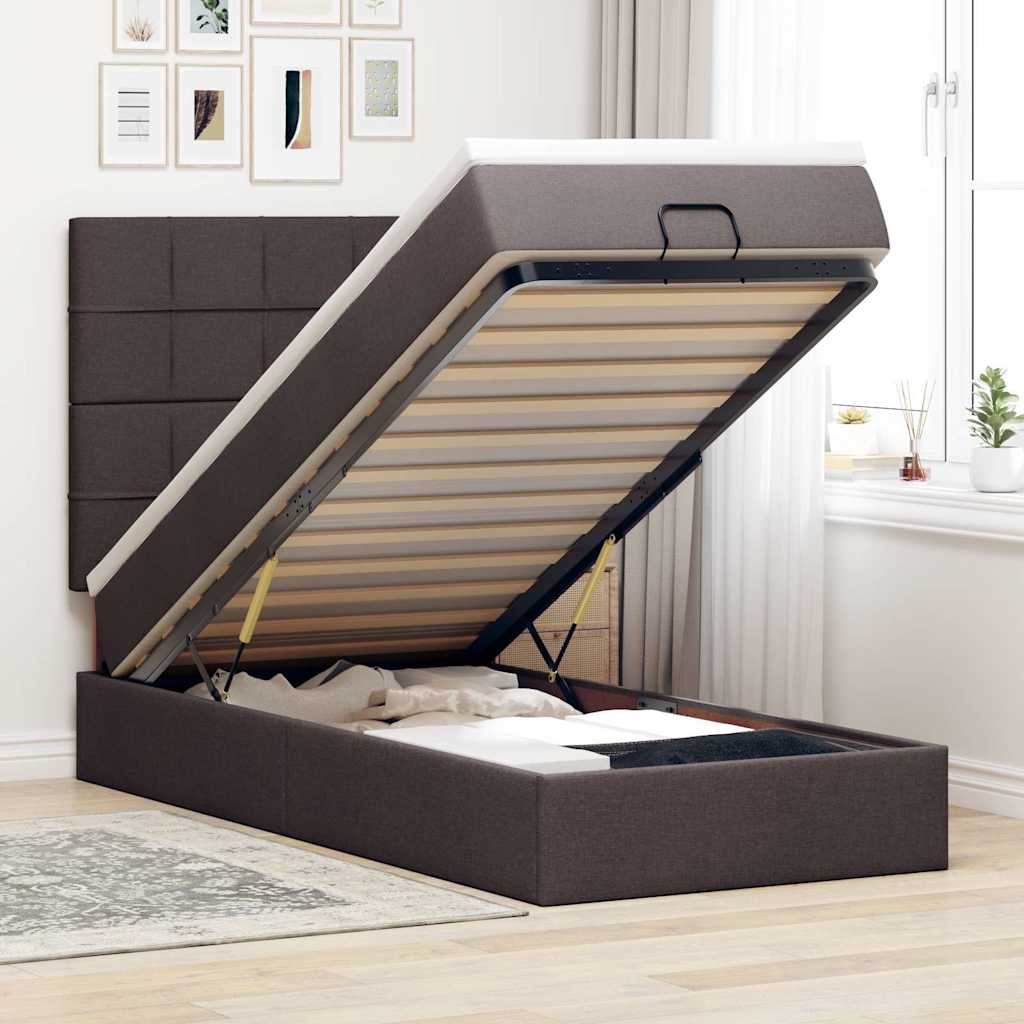 Ottoman-Bett Mit Matratze & Leds Stoff Dunkelbraun