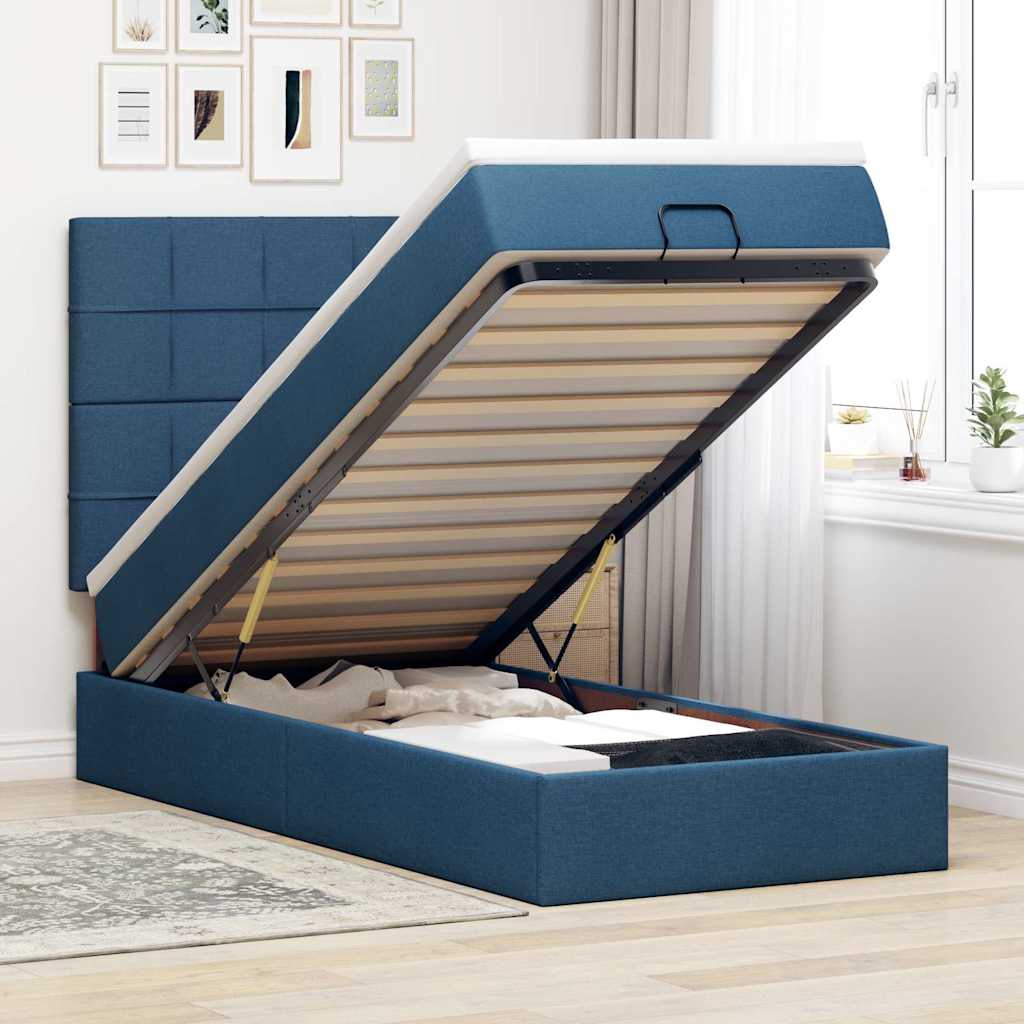 Ottoman-Bett Mit Matratze & Leds Stoff Blau