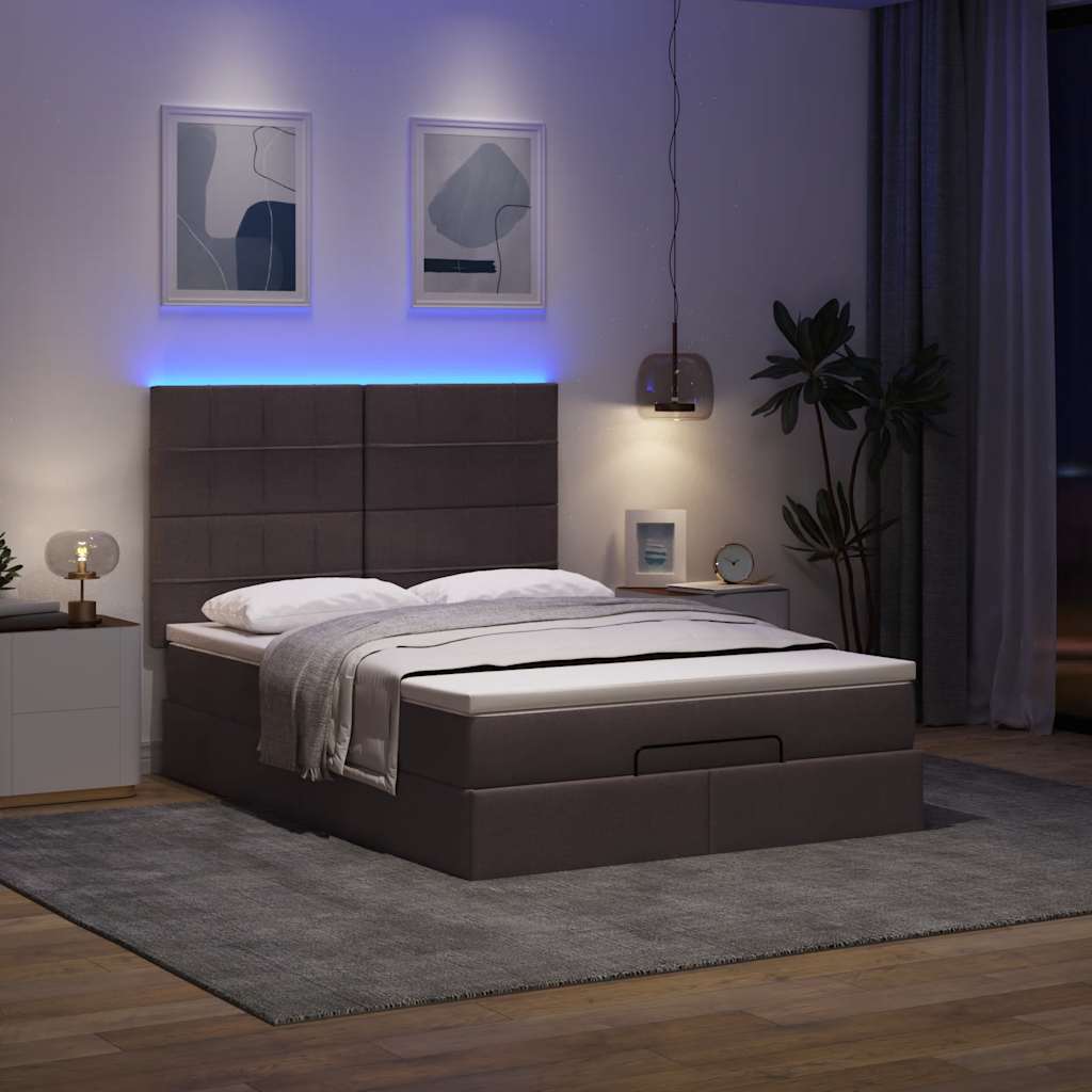 Ottoman-Bett Mit Matratze & Leds Stoff Dunkelbraun