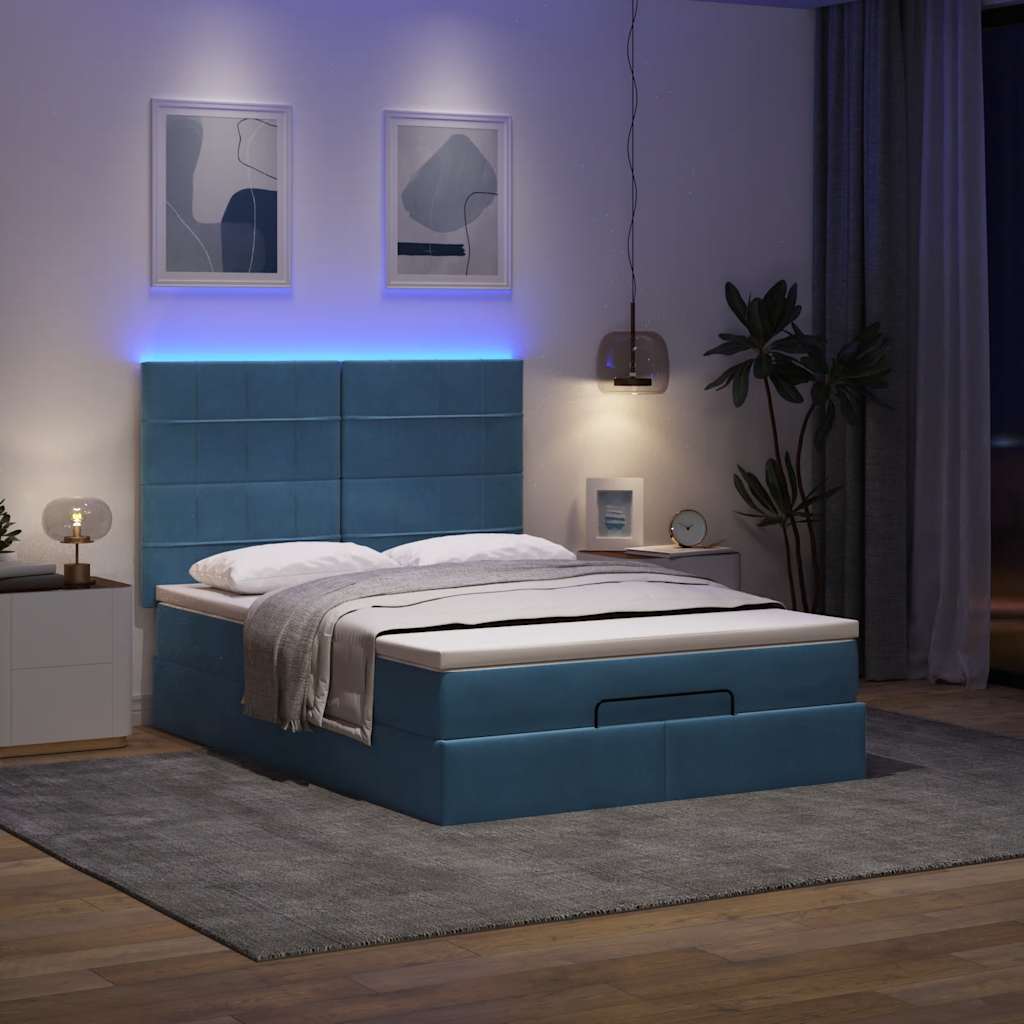 Ottoman-Bett Mit Matratze & Leds Stoff Blau