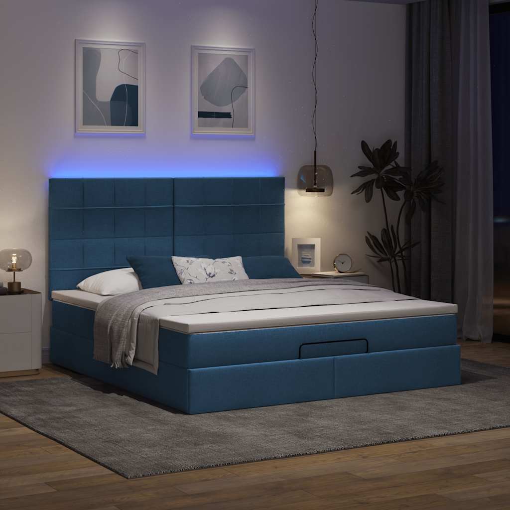 Ottoman-Bett Mit Matratze & Leds Stoff Blau