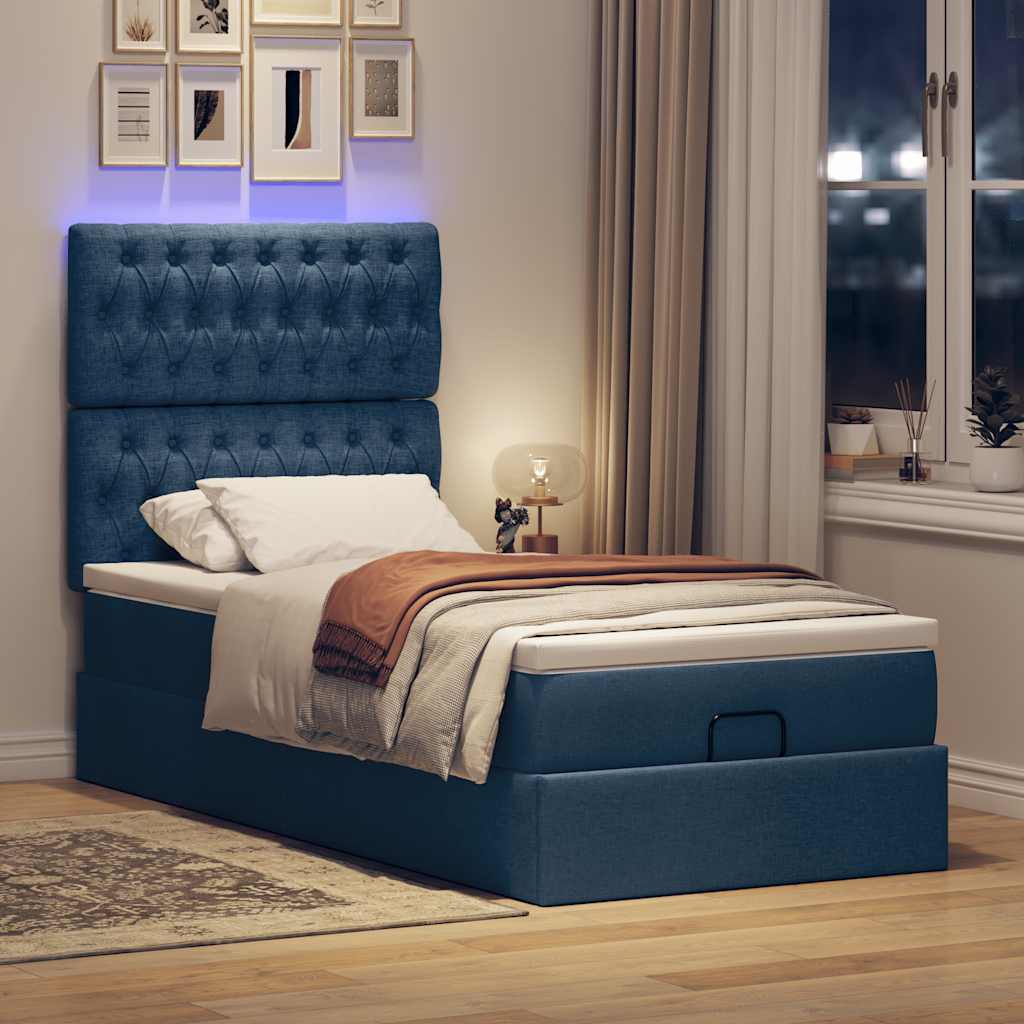 Ottoman-Bett Mit Matratze & Leds Stoff Blau