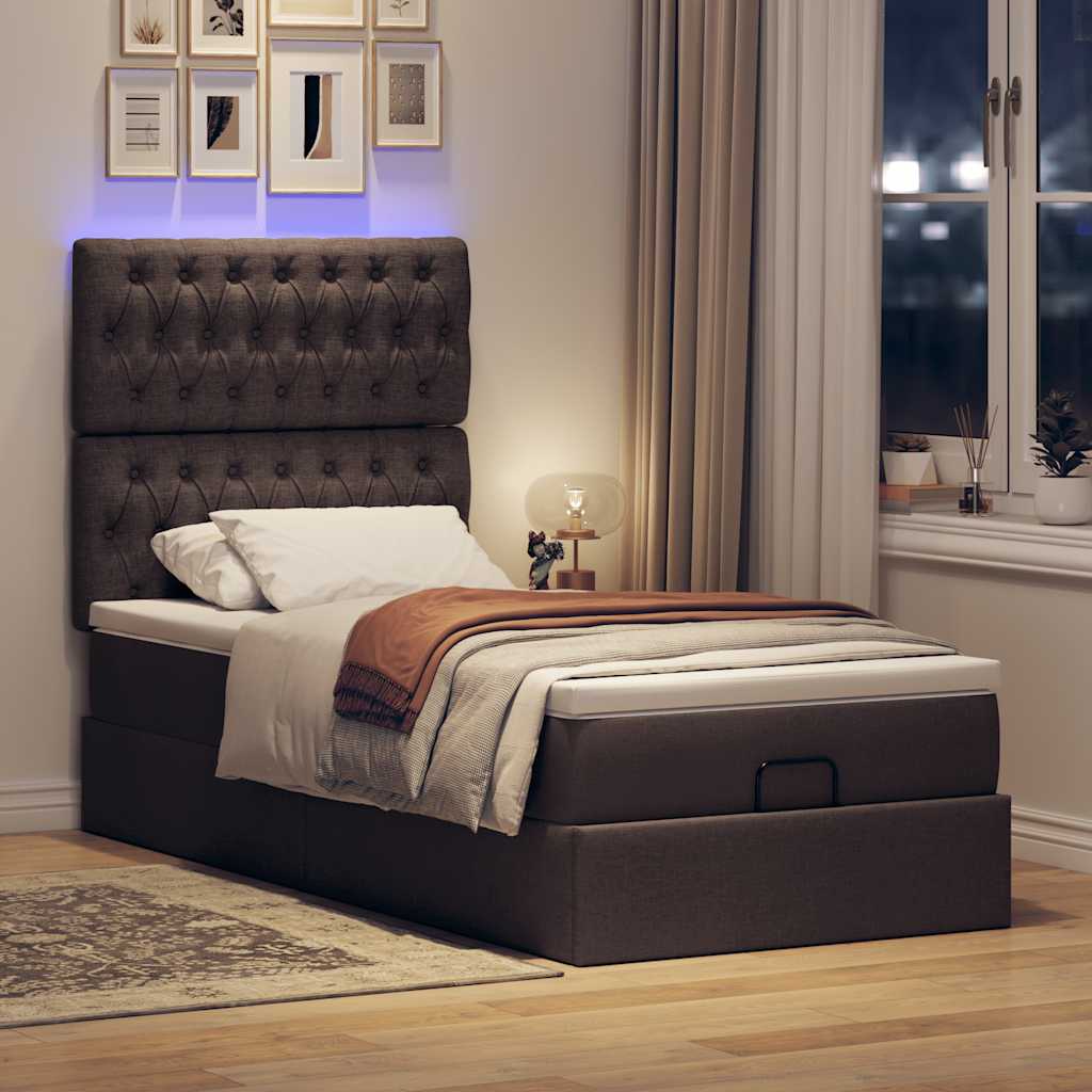 Ottoman-Bett Mit Matratze & Leds Stoff Dunkelbraun