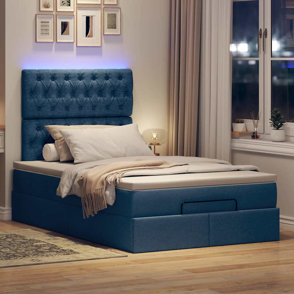 Ottoman-Bett Mit Matratze & Leds Stoff Blau