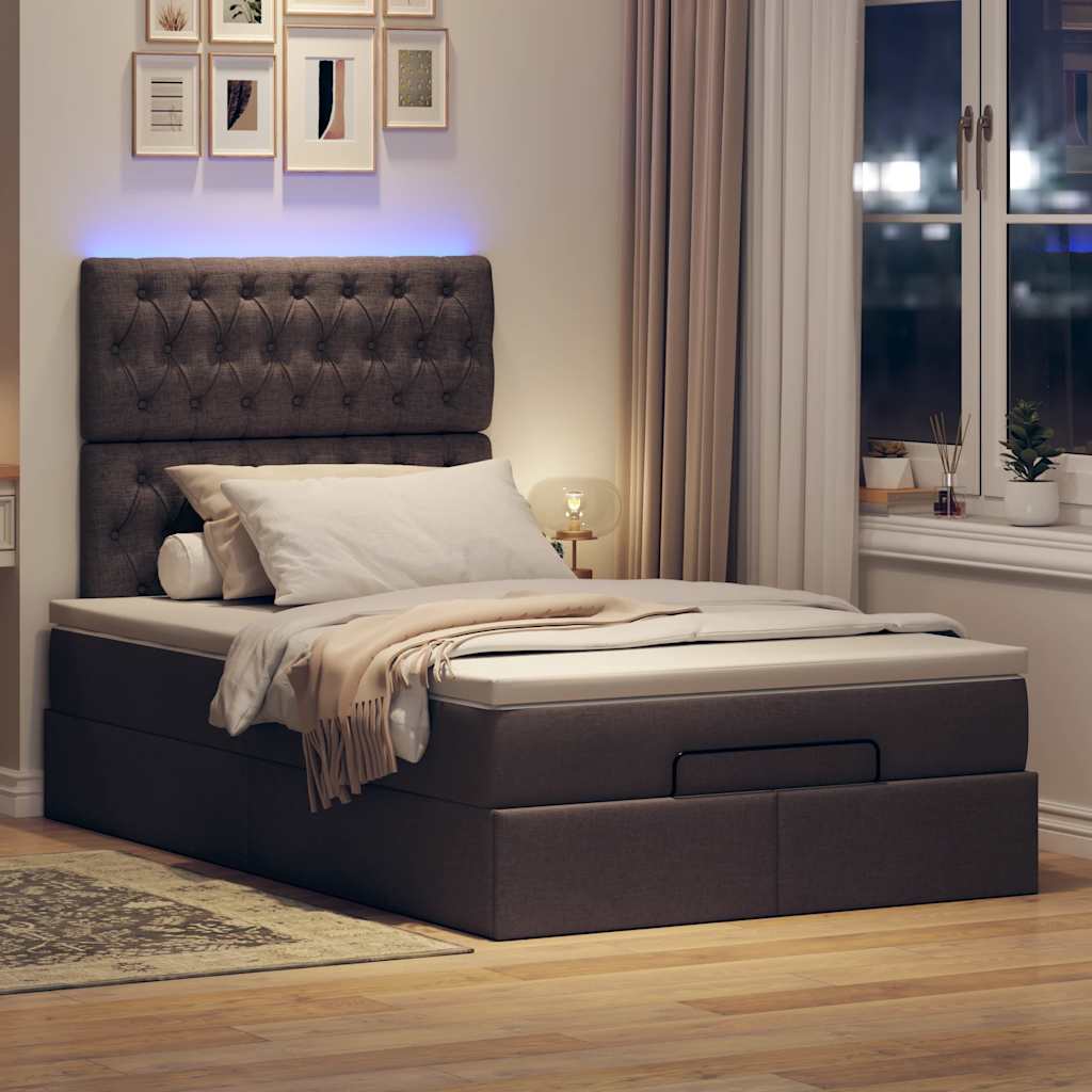 Ottoman-Bett Mit Matratze & Leds Stoff Dunkelbraun