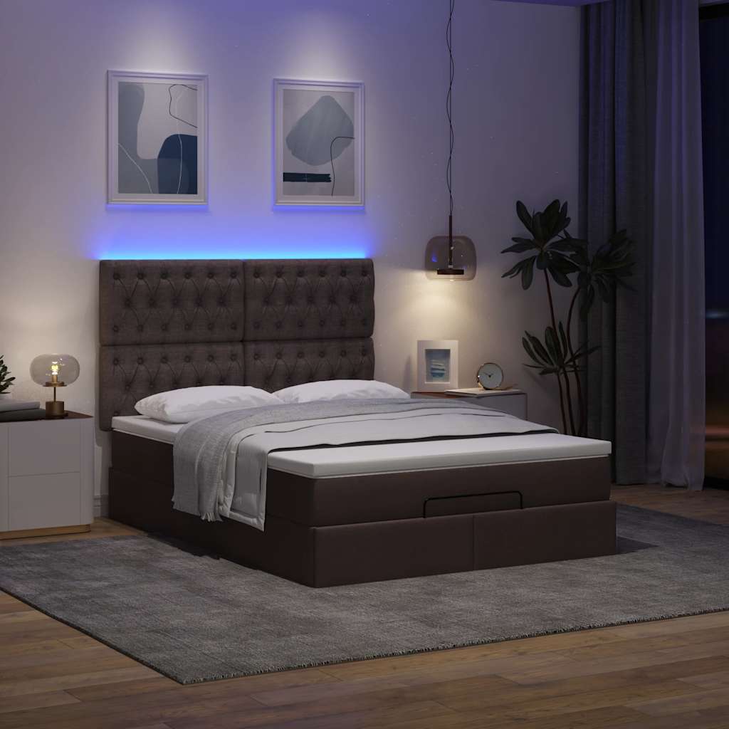 Ottoman-Bett Mit Matratze & Leds Stoff Dunkelbraun