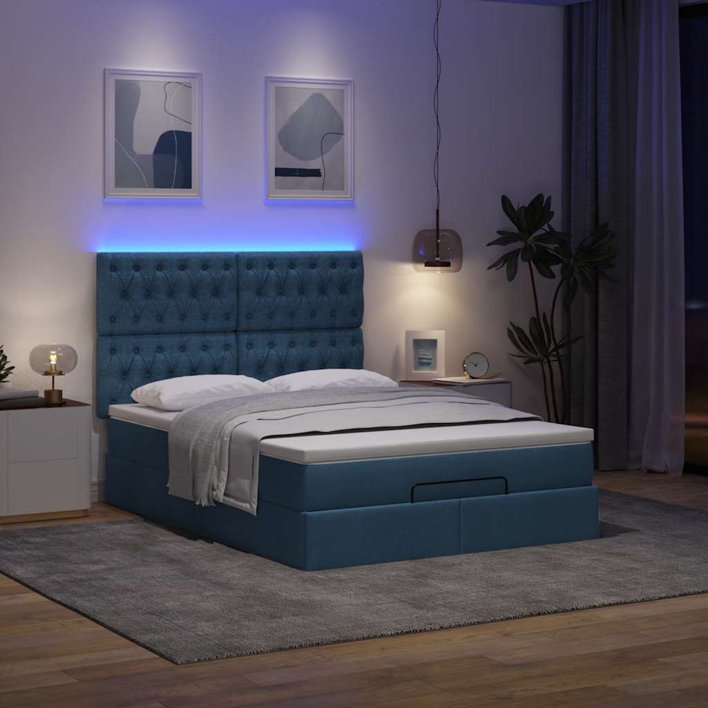 Ottoman-Bett Mit Matratze & Leds Stoff Blau