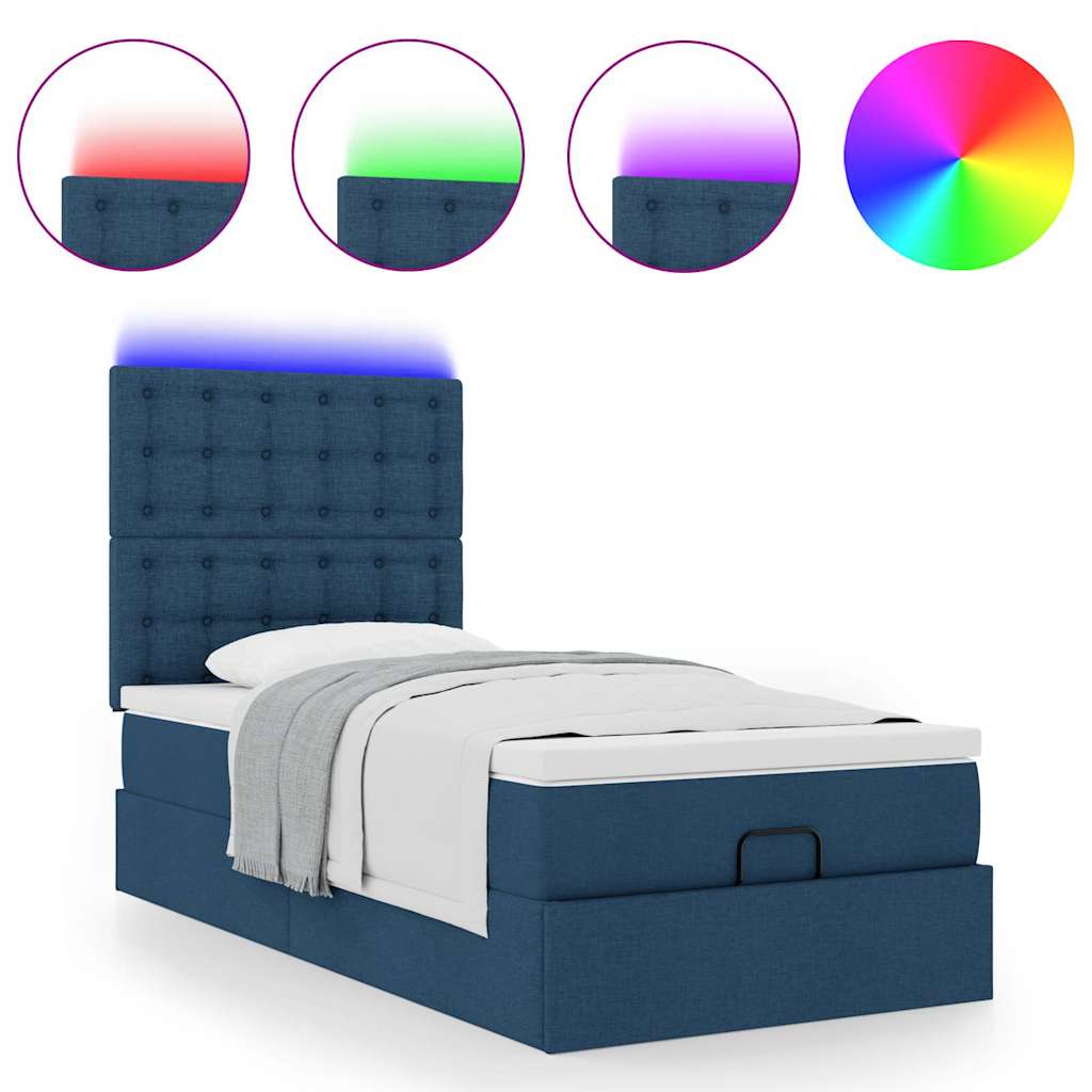 Ottoman-Bett Mit Matratze & Leds Stoff Blau