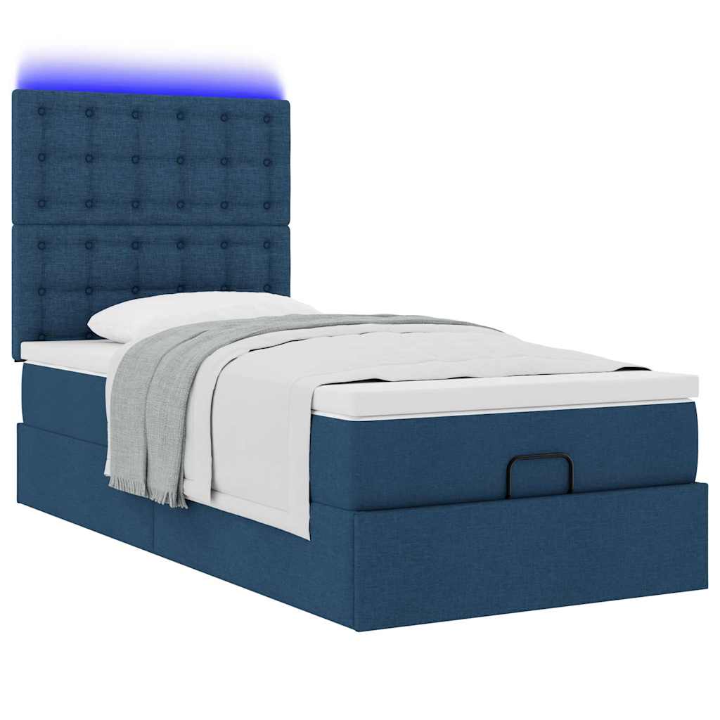 Ottoman-Bett Mit Matratze & Leds Stoff Blau