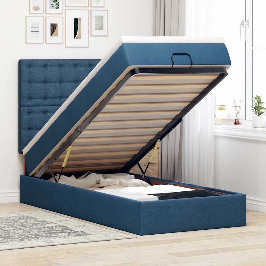 Ottoman-Bett Mit Matratze & Leds Stoff Blau