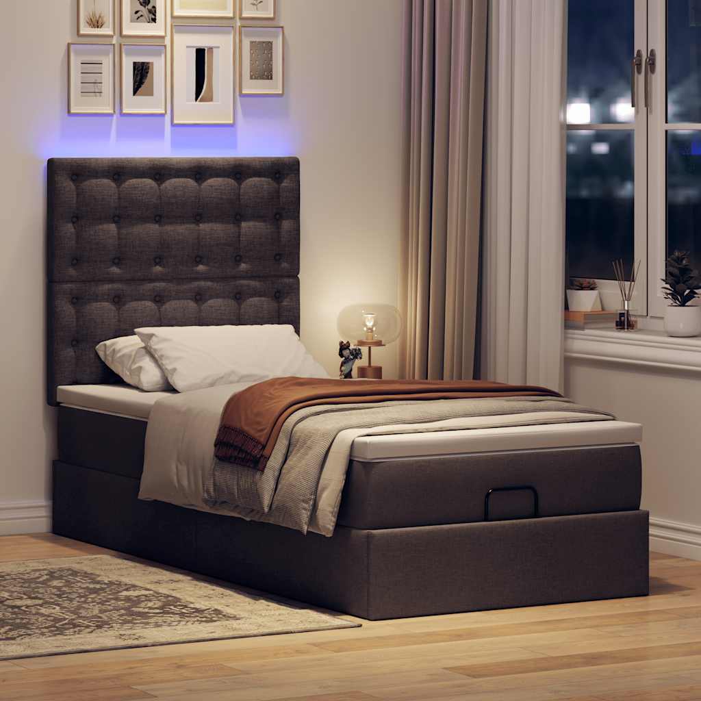 Ottoman-Bett Mit Matratze & Leds Stoff Dunkelbraun