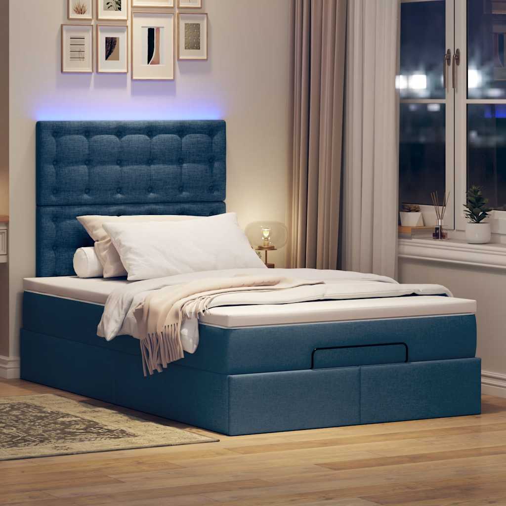 Ottoman-Bett Mit Matratze & Leds Stoff Blau