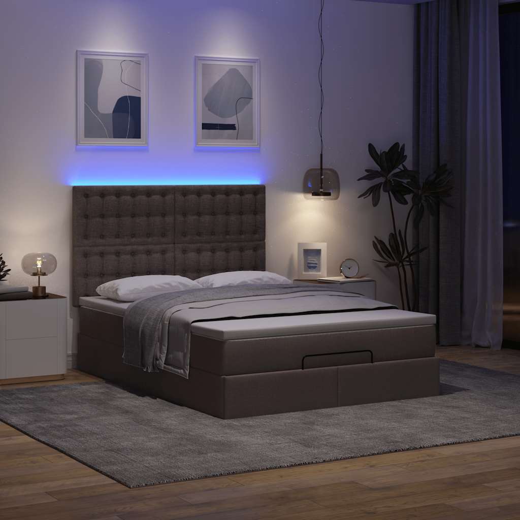 Ottoman-Bett Mit Matratze & Leds Stoff Dunkelbraun