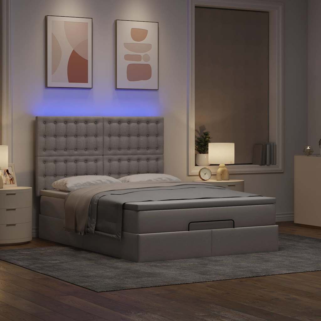 Ottoman-Bett Mit Matratze & Leds Stoff Taupe