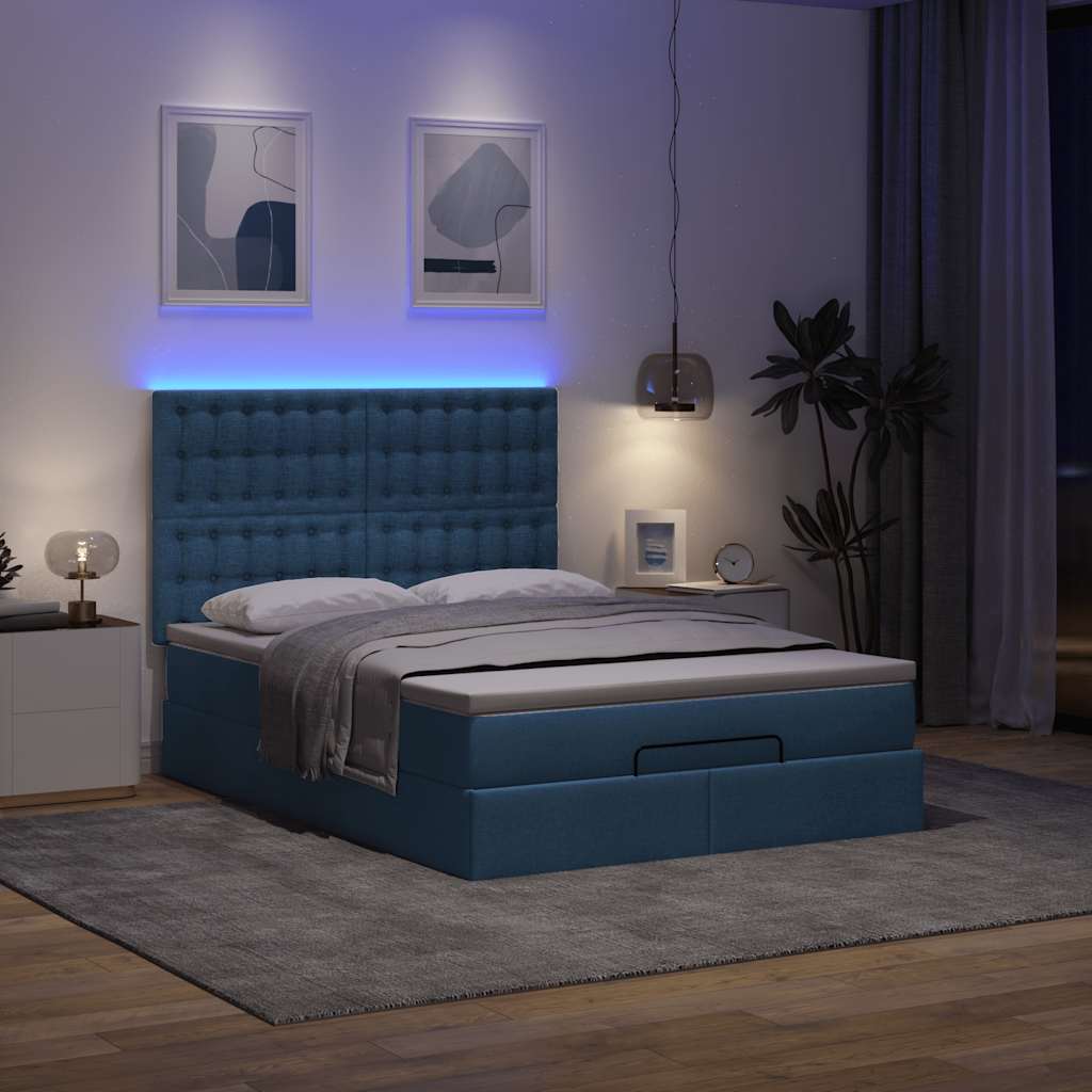 Ottoman-Bett Mit Matratze & Leds Stoff Blau