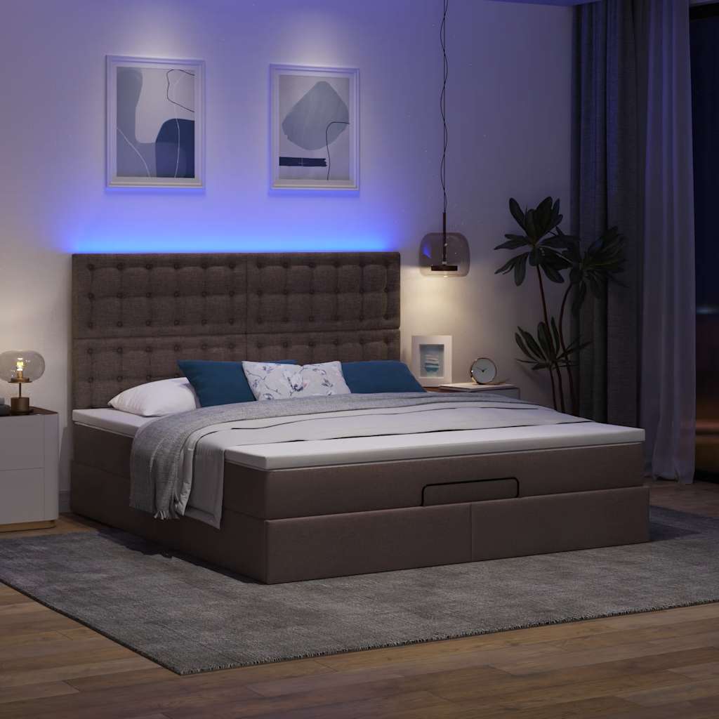 Ottoman-Bett Mit Matratze & Leds Stoff Dunkelbraun