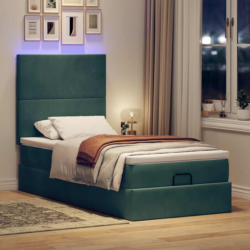 Ottoman-Bett Mit Matratzen & Leds Samt Dunkelgrün