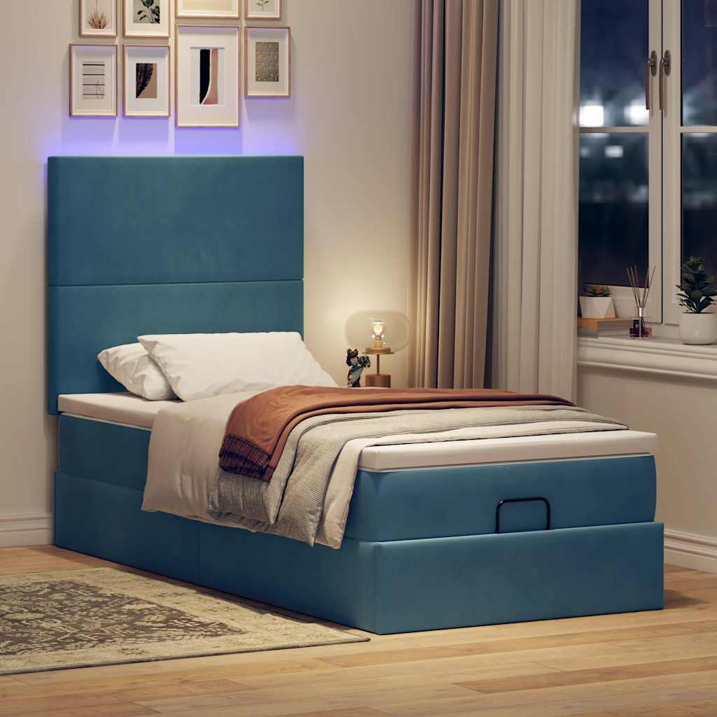 Ottoman-Bett Mit Matratzen & Led Samt Dunkelblau