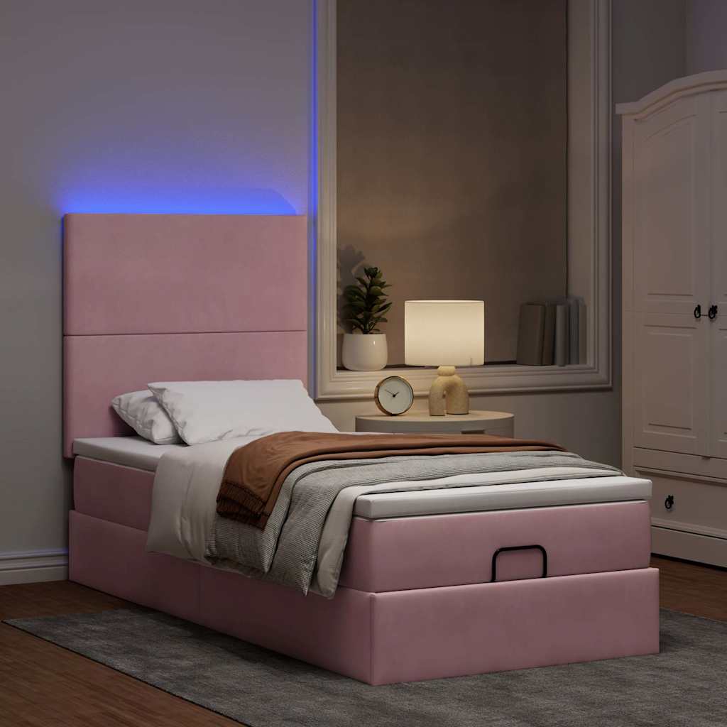 Ottoman-Bett Mit Matratzen & Leds Samt Rosa