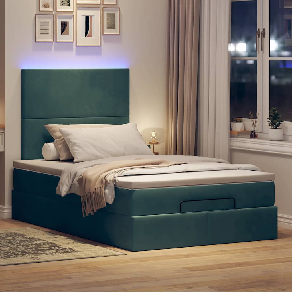 Ottoman-Bett Mit Matratzen & Leds Samt Dunkelgrün