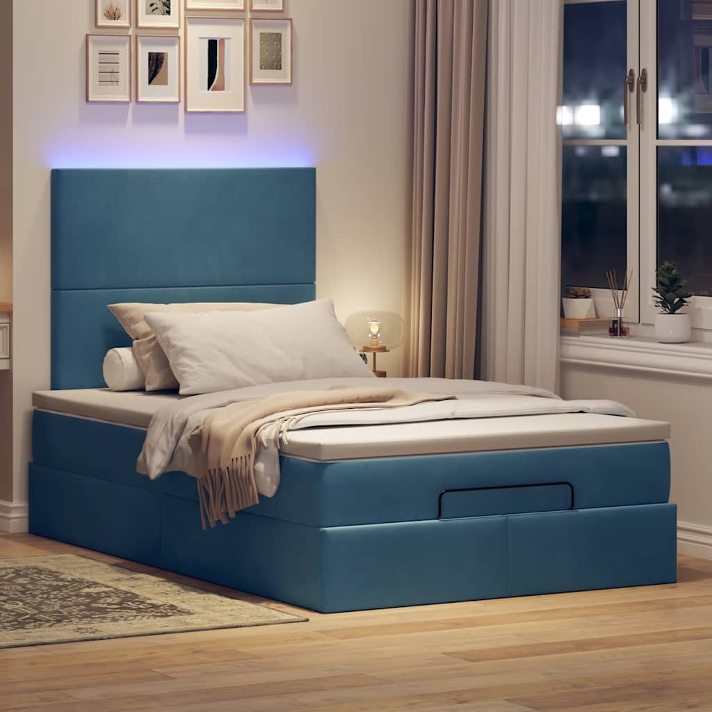 Ottoman-Bett Mit Matratzen & Leds Samt Dunkelblau