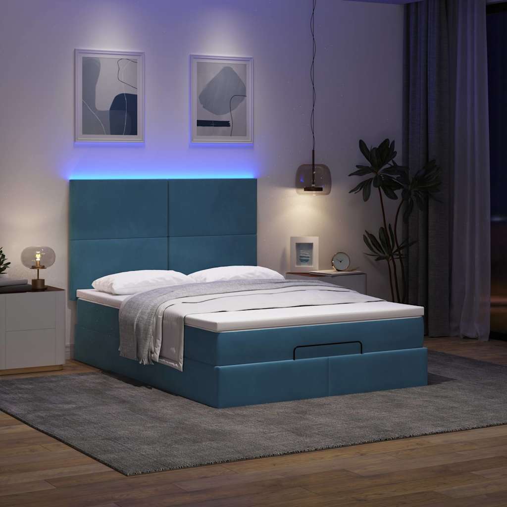 Ottoman-Bett Mit Matratzen & Leds Samt Dunkelblau