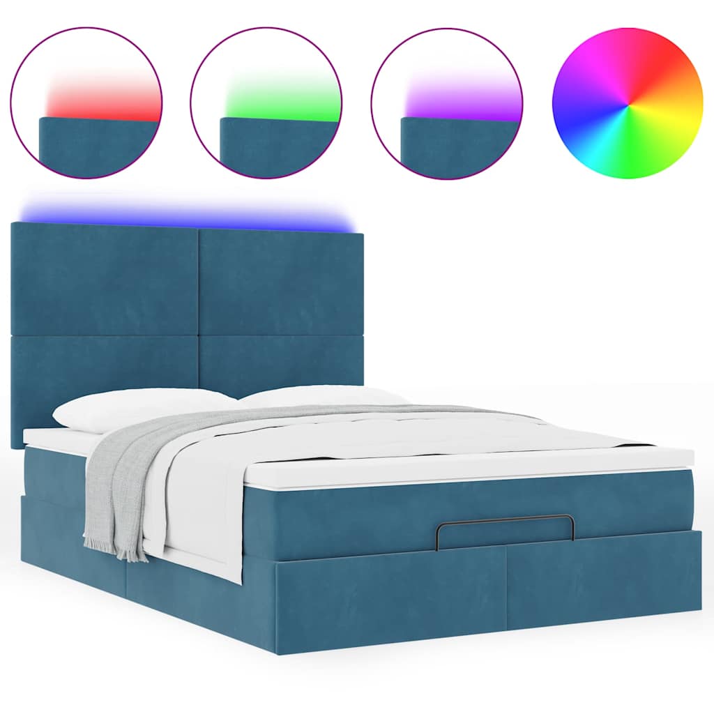 Ottoman-Bett Mit Matratzen & Leds Samt Dunkelblau