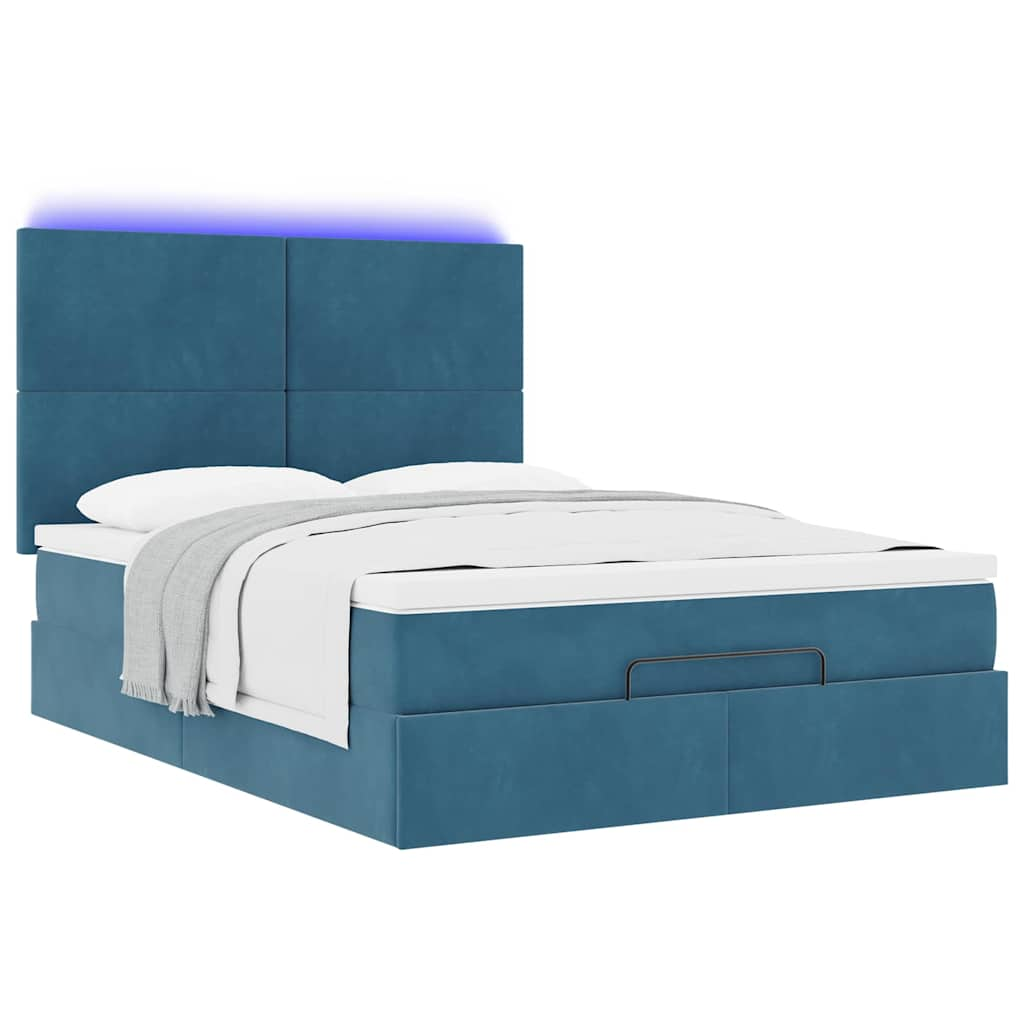 Ottoman-Bett Mit Matratzen & Leds Samt Dunkelblau