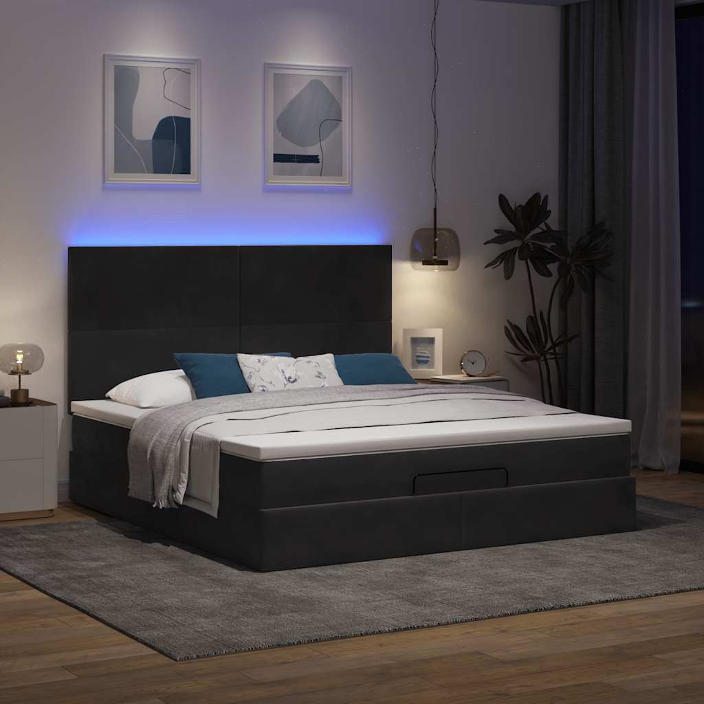 Ottoman-Bett Mit Matratzen & Leds Samt Schwarz