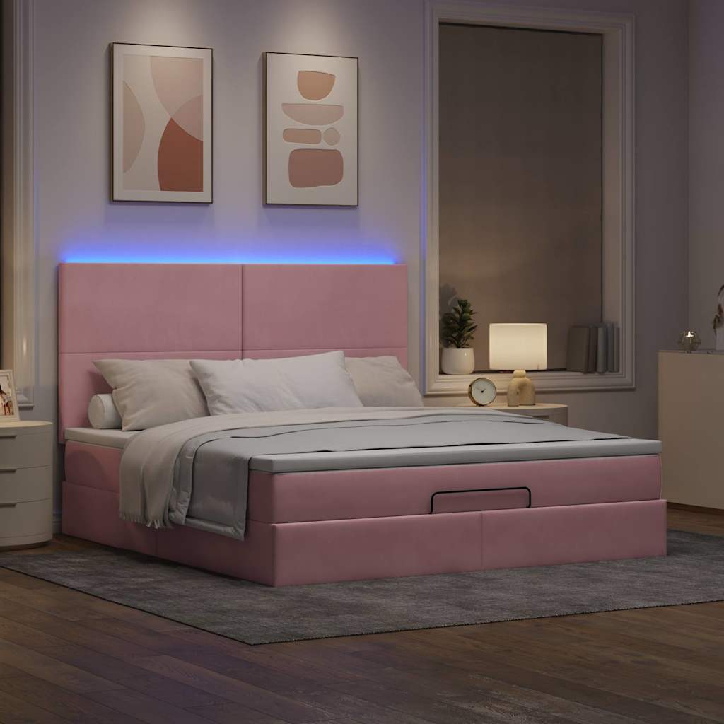 Ottoman-Bett Mit Matratzen & Leds Samt Rosa