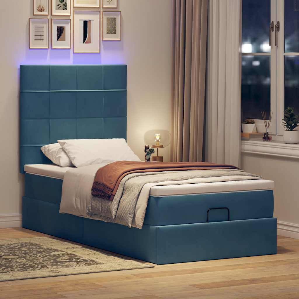 Ottoman-Bett Mit Matratzen & Leds Samt Dunkelblau