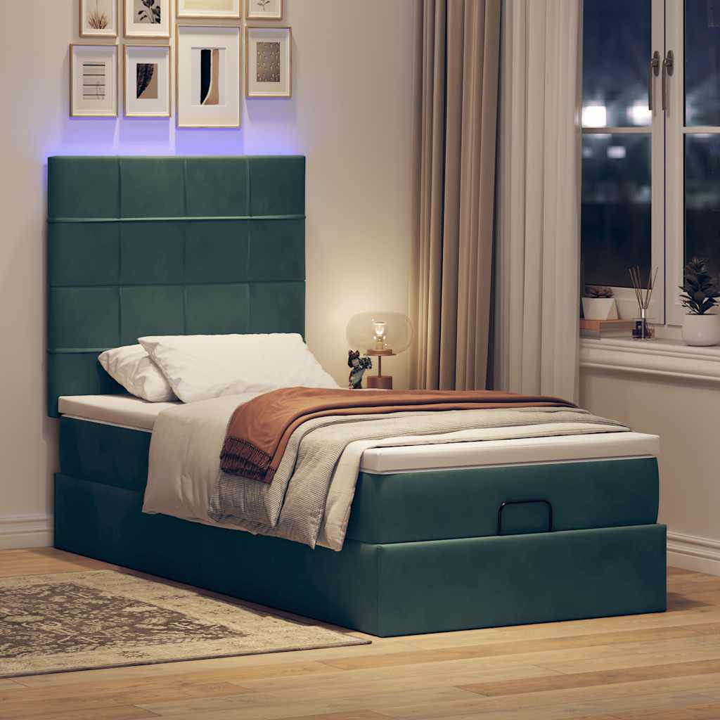 Ottoman-Bett Mit Matratzen & Leds Samt Dunkelgrün