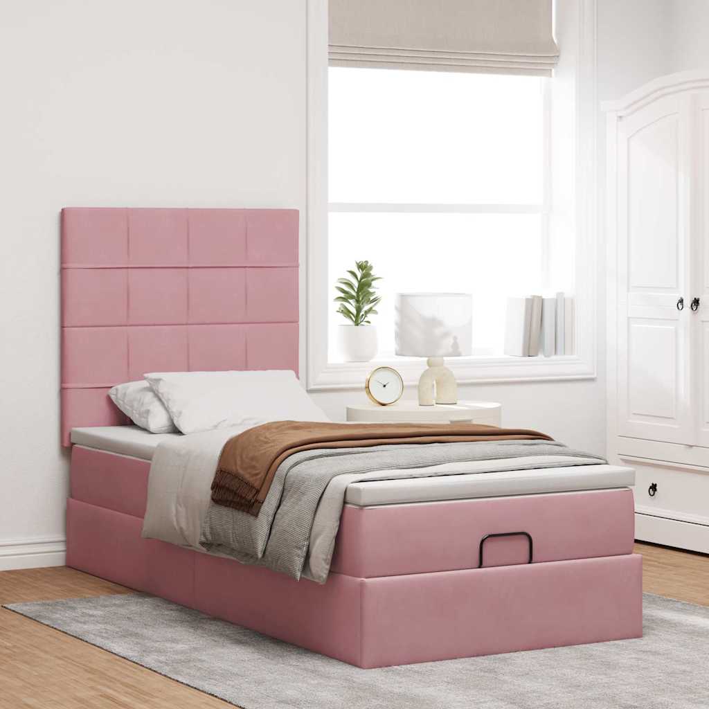 Ottoman-Bett Mit Matratzen & Leds Samt Rosa