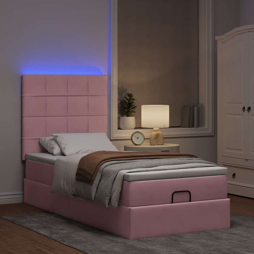 Ottoman-Bett Mit Matratzen & Leds Samt Rosa