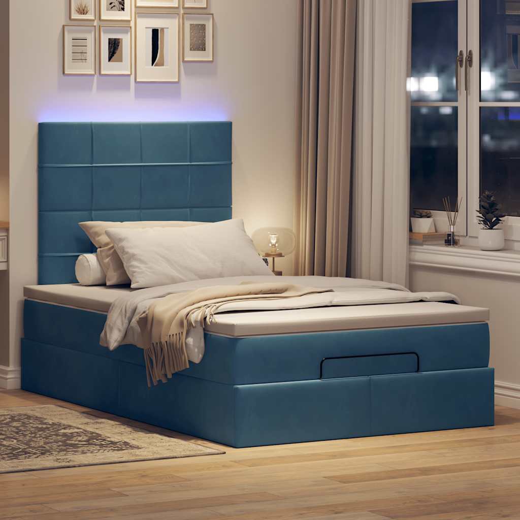 Ottoman-Bett Mit Matratzen & Led Samt Dunkelblau