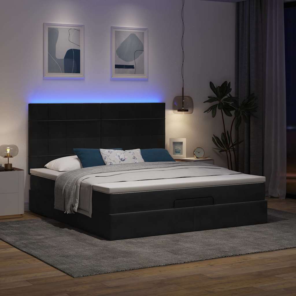 Ottoman-Bett Mit Matratzen & Leds Samt Schwarz