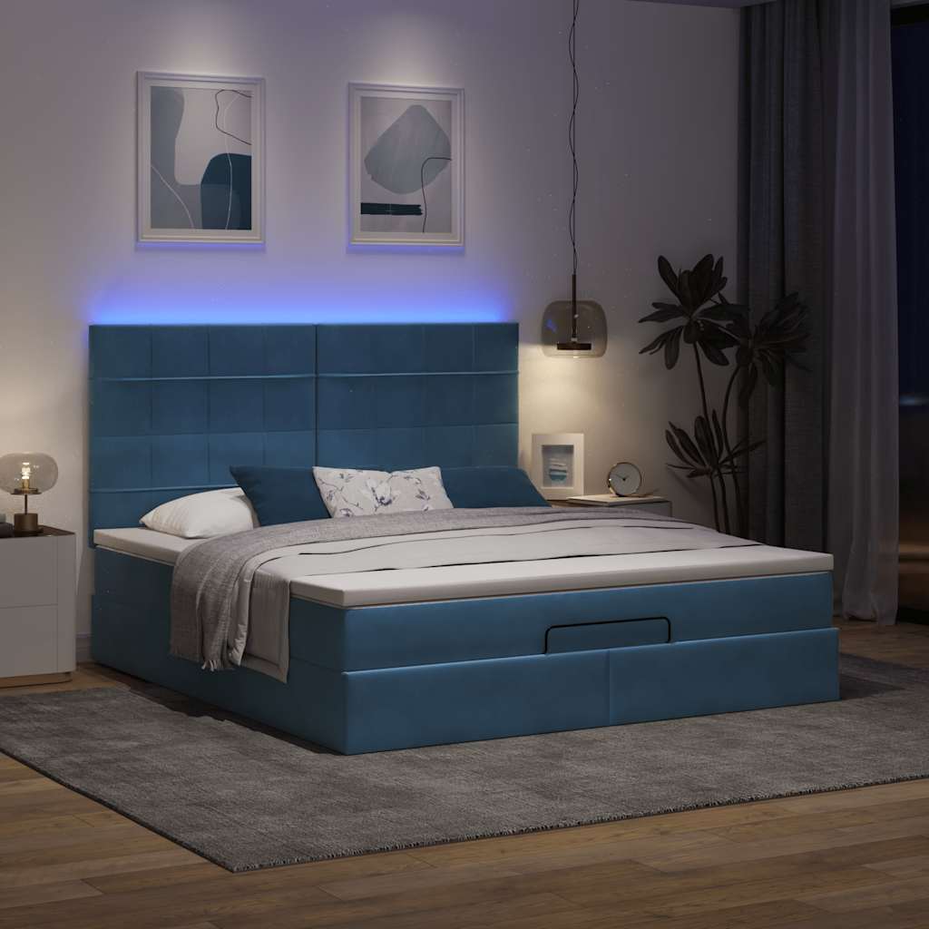 Ottoman-Bett Mit Matratzen & Leds Samt Dunkelblau