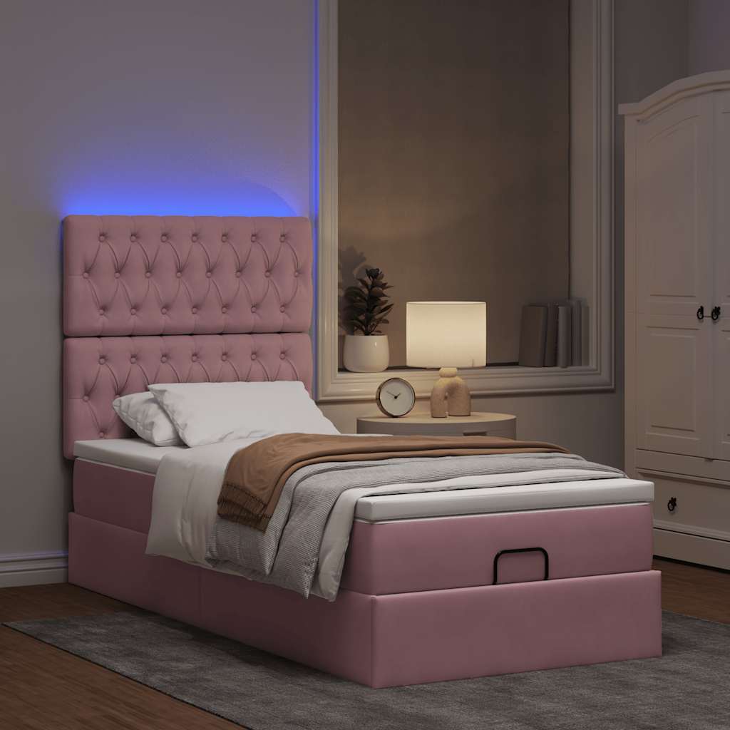 Ottoman-Bett Mit Matratzen & Leds Samt Rosa