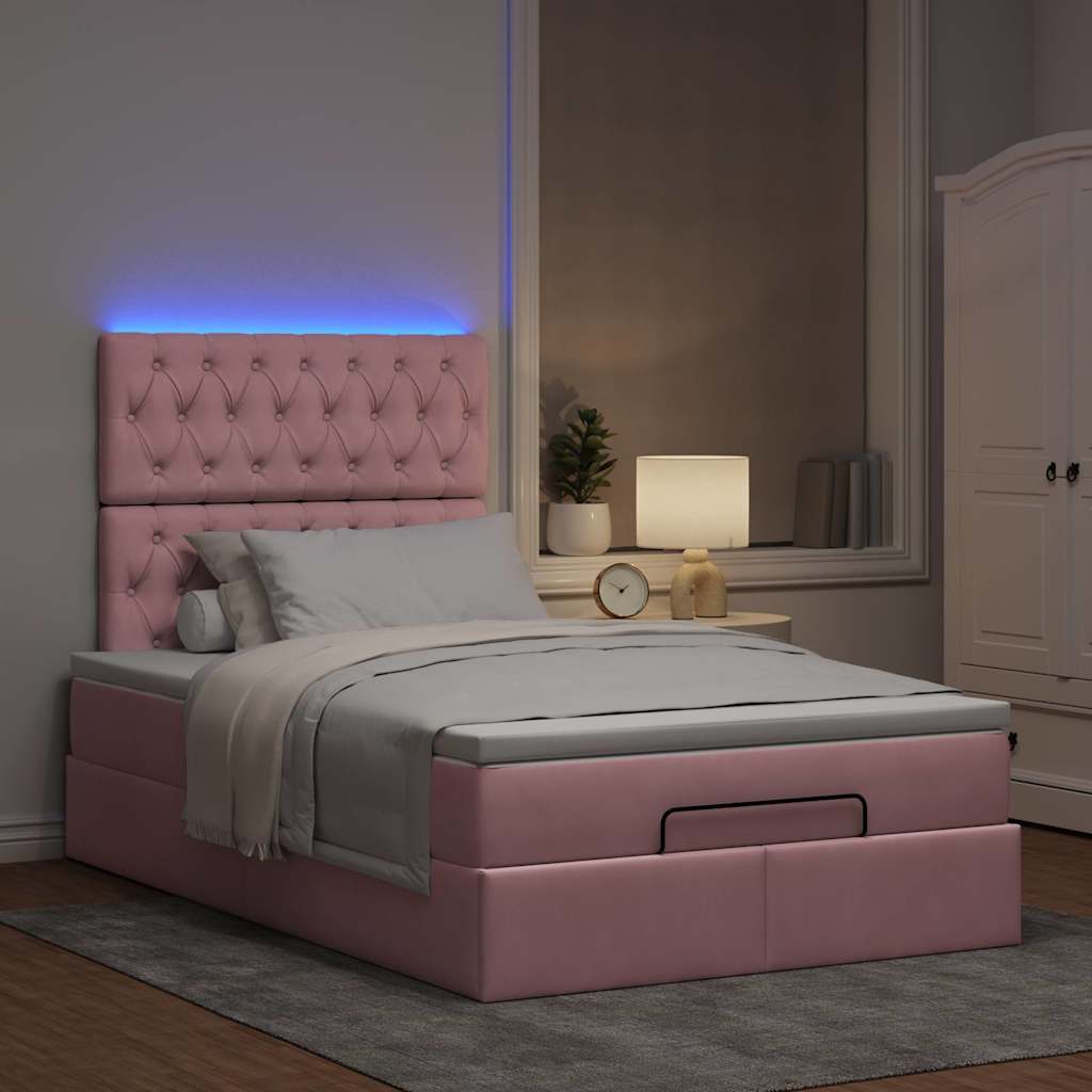 Ottoman-Bett Mit Matratzen & Leds Samt Rosa