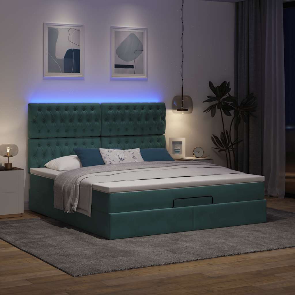 Ottoman-Bett Mit Matratzen & Leds Samt Dunkelgrün