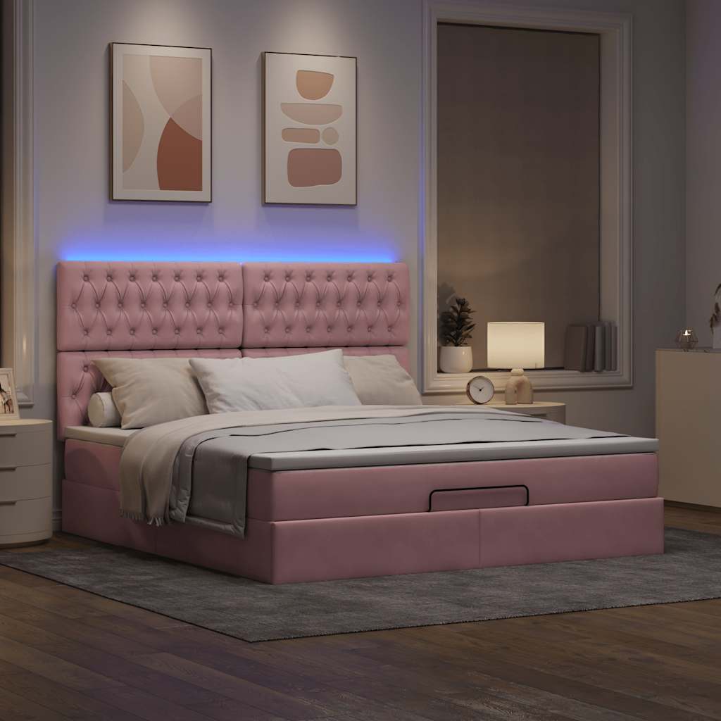 Ottoman-Bett Mit Matratzen & Leds Samt Rosa