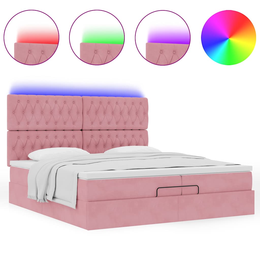 Ottoman-Bett Mit Matratzen & Leds Samt Rosa