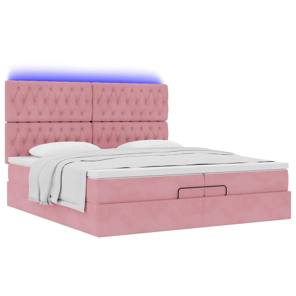 Ottoman-Bett Mit Matratzen & Leds Samt Rosa