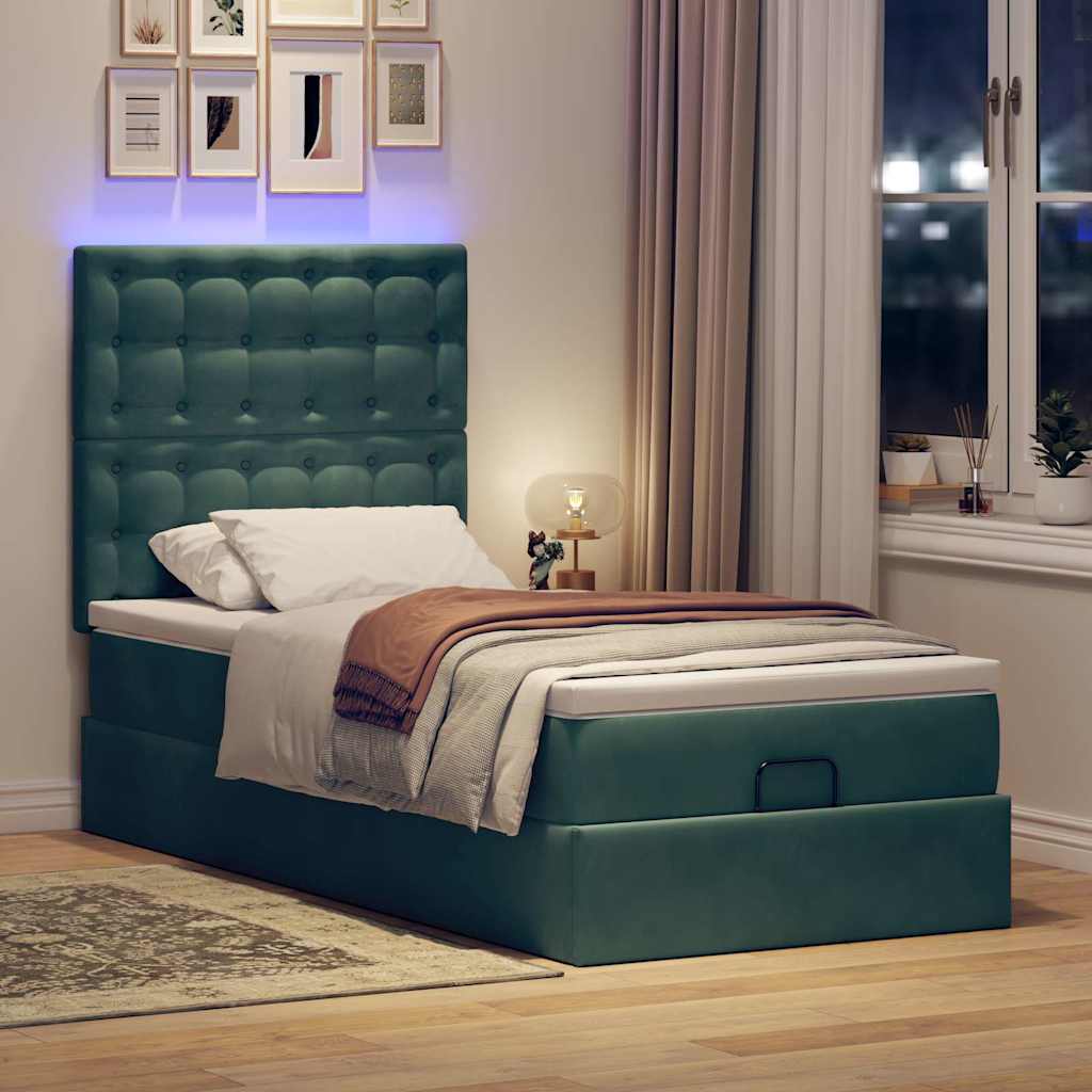 Ottoman-Bett Mit Matratzen & Leds Samt Dunkelgrün