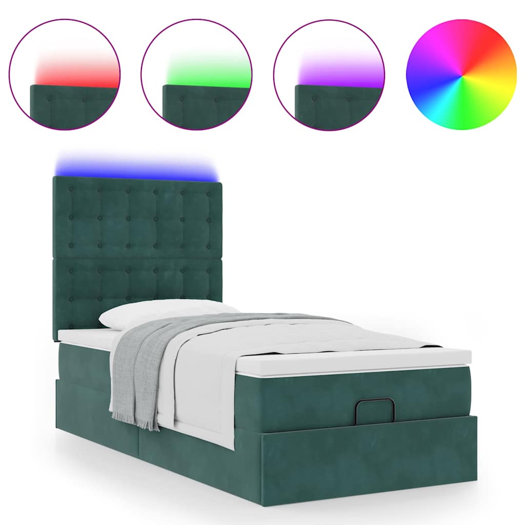 Ottoman-Bett Mit Matratzen & Leds Samt Dunkelgrün