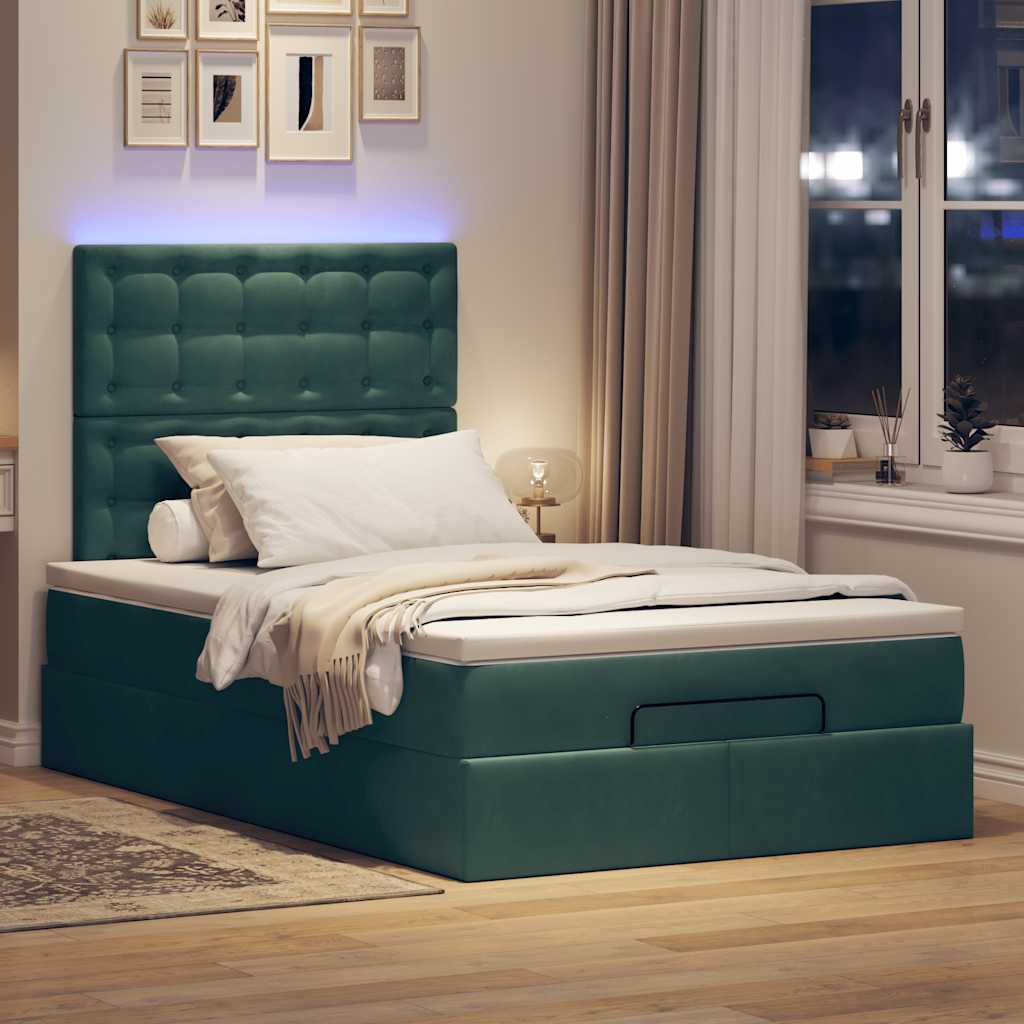 Ottoman-Bett Mit Matratzen & Leds Samt Dunkelgrün