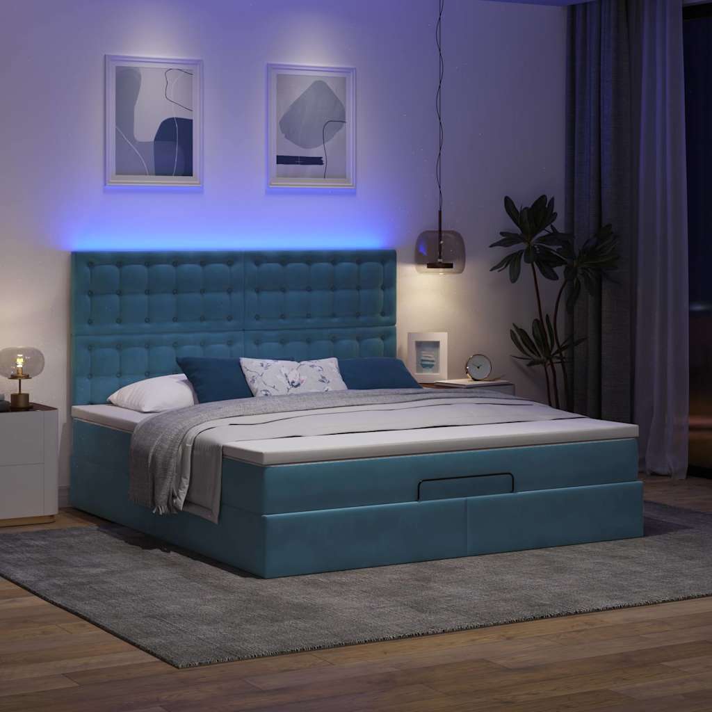 Ottoman-Bett Mit Matratzen & Leds Samt Dunkelblau